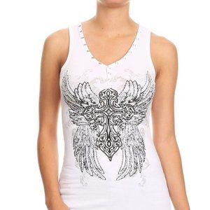 Women's Snap Front Tank Cross Wings & Bling